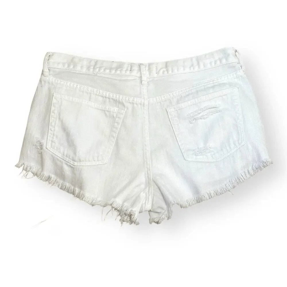 We The Free People Womens 30 White Cutoff Shorts Button Fly Denim Boho Festival